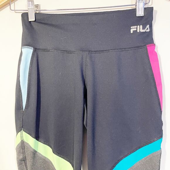 Fila Neon Colorblock Black Cropped Active Workout Yoga Leggings Women's Size XS - Picture 4 of 6
